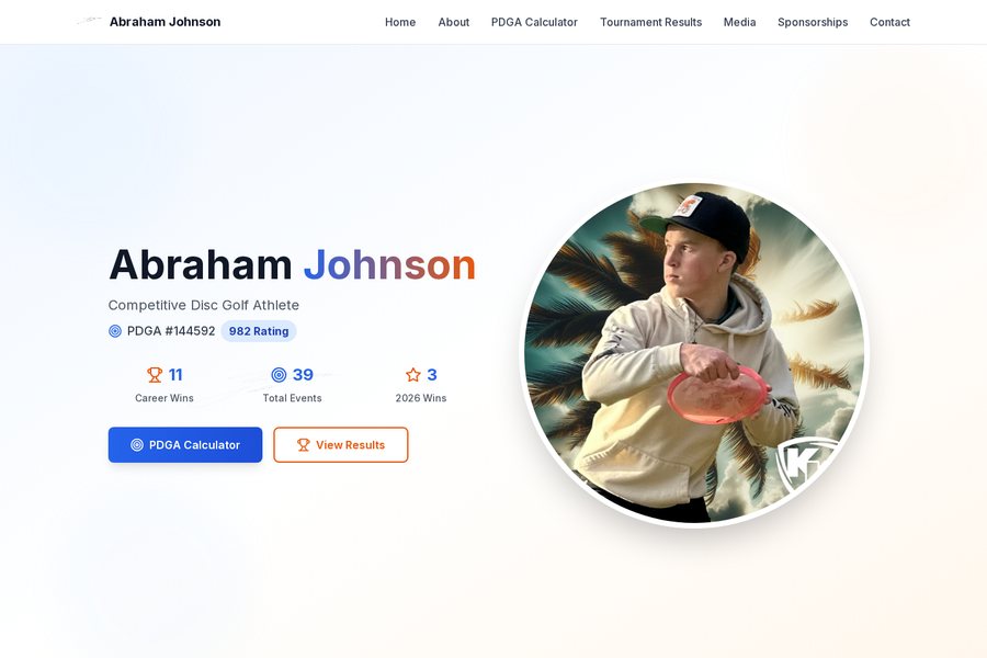 Abraham Johnson Disc Golf website designed by Headflood