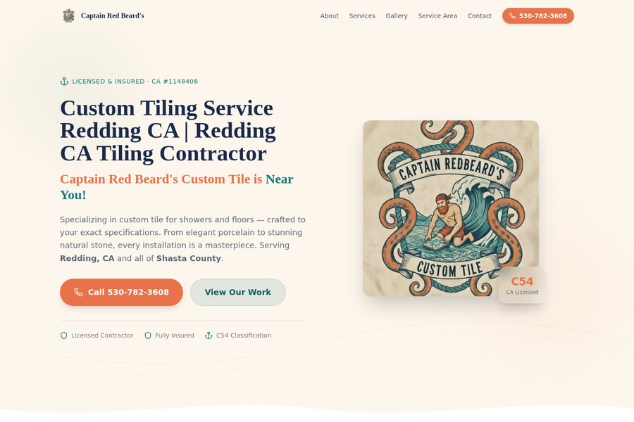 Captain Red Beard's Custom Tile website designed by Headflood